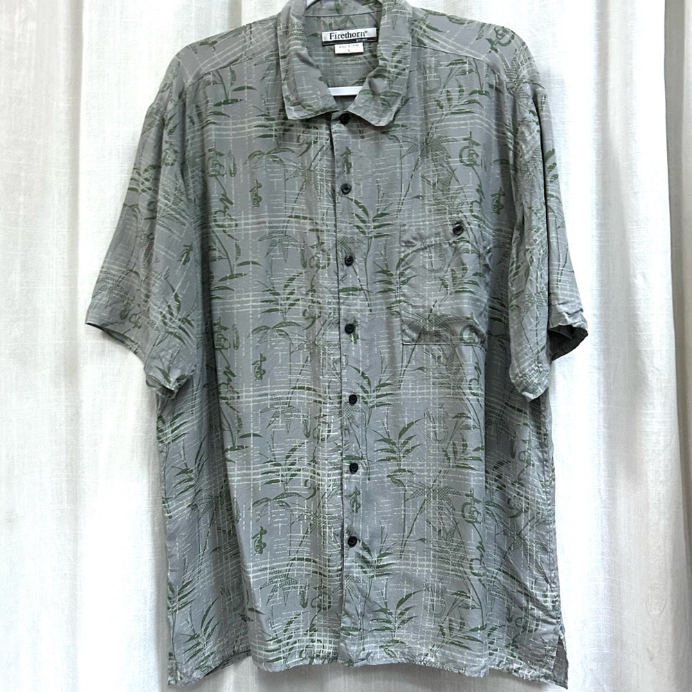 FIRETHORN SILVER Hawaiian Shirt 100% SILK Men's large